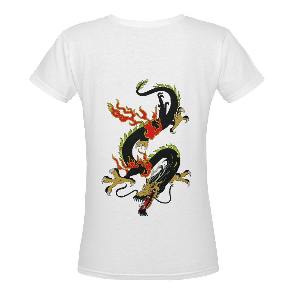 Chinese Dragon Black Women's Deep V-neck T-shirt (Model T19)
