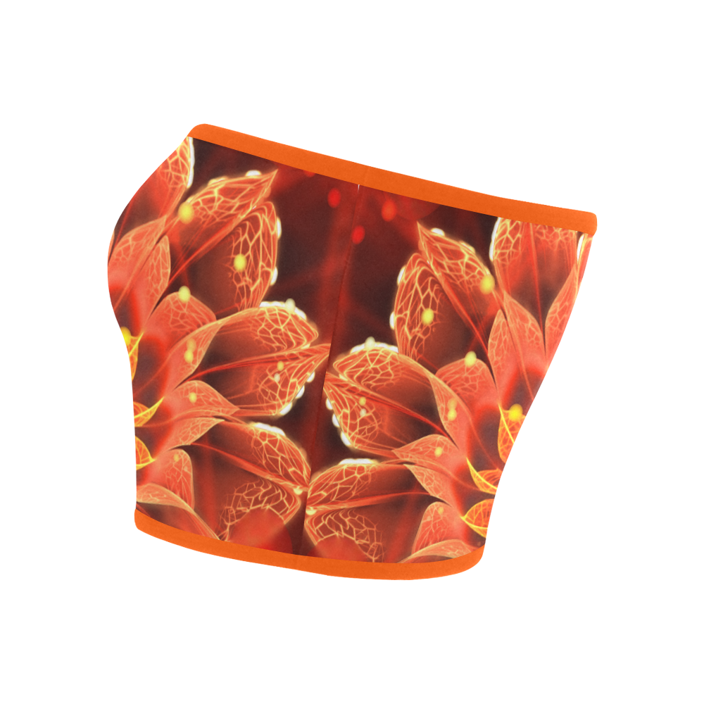 (Orange Rim) Red Dahlia Fractal Flower with Beautiful Bokeh Bandeau Top
