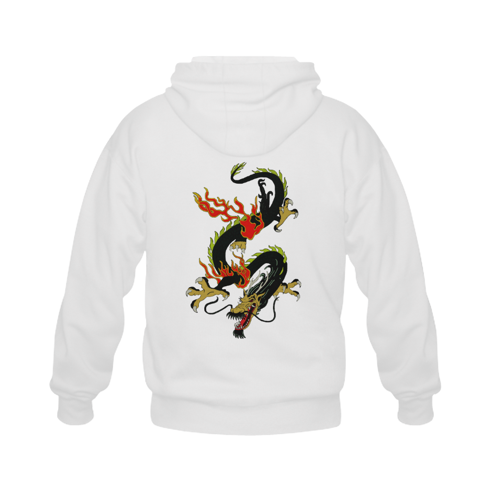 Chinese Dragon Black Gildan Full Zip Hooded Sweatshirt (Model H02)