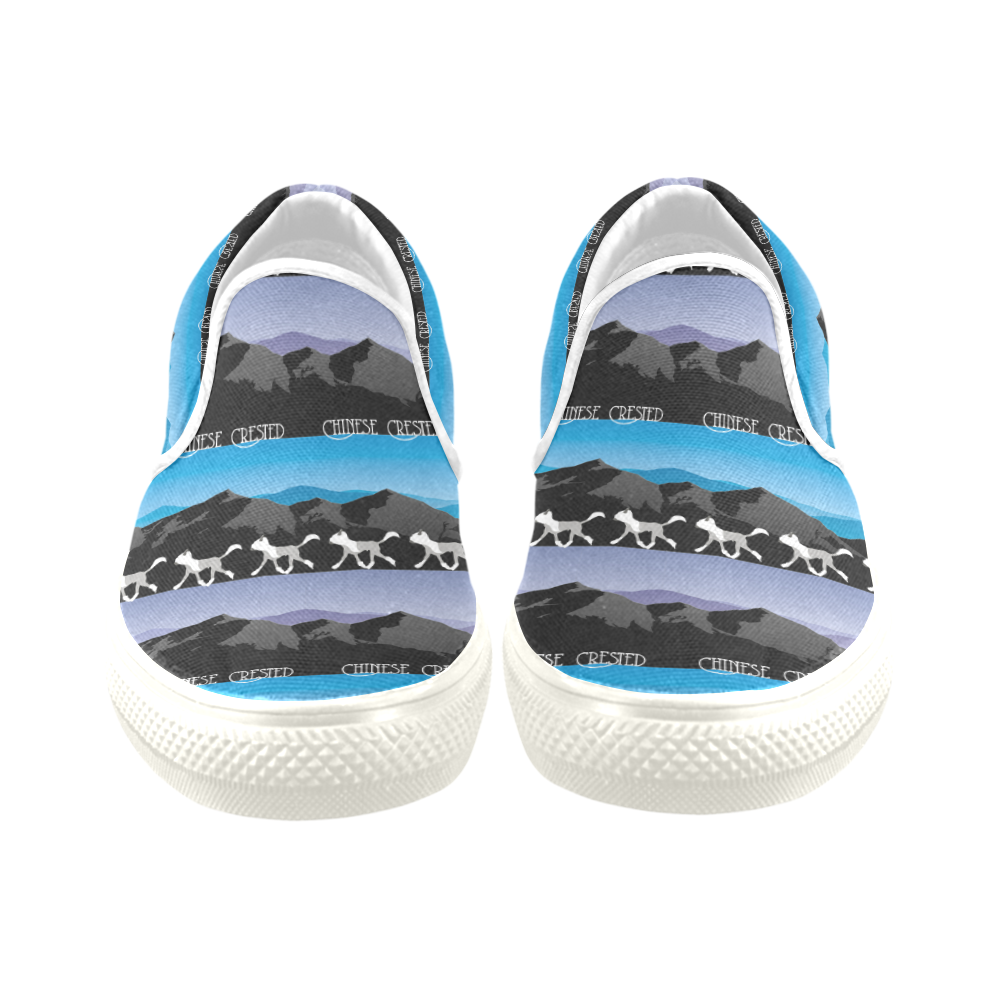 Chinese Crested Rockin The Rockies Women's Unusual Slip-on Canvas Shoes (Model 019)