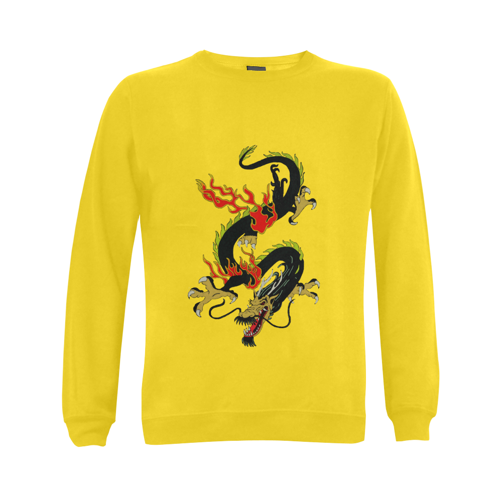 Chinese Dragon Black Gildan Crewneck Sweatshirt(NEW) (Model H01)
