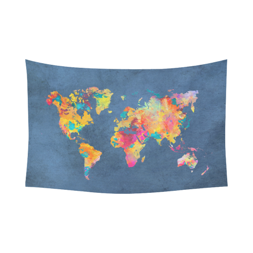 world map 18 Cotton Linen Wall Tapestry 90"x 60"