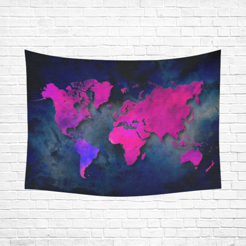 world map 14 Cotton Linen Wall Tapestry 80"x 60"