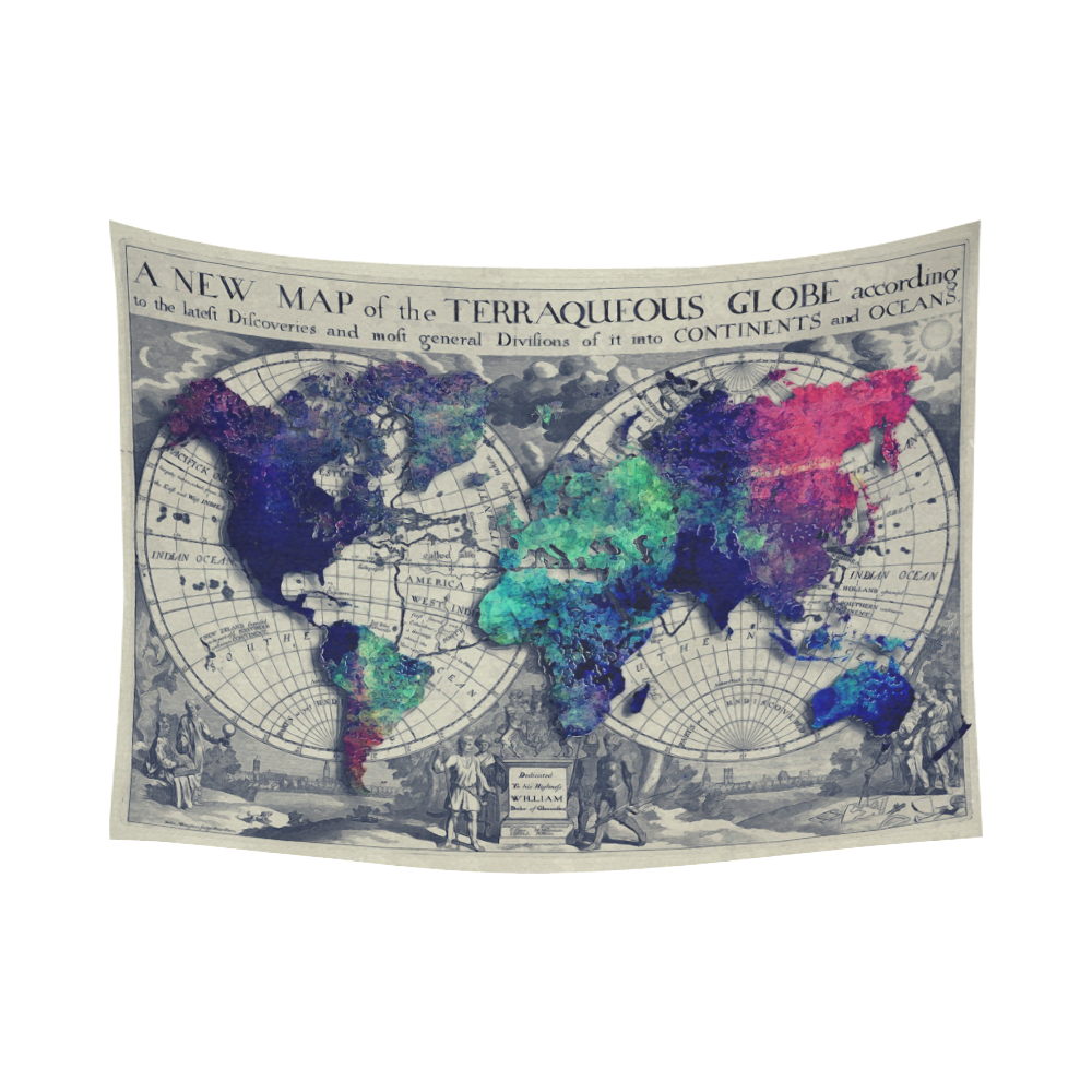 world map 22 Cotton Linen Wall Tapestry 80"x 60"