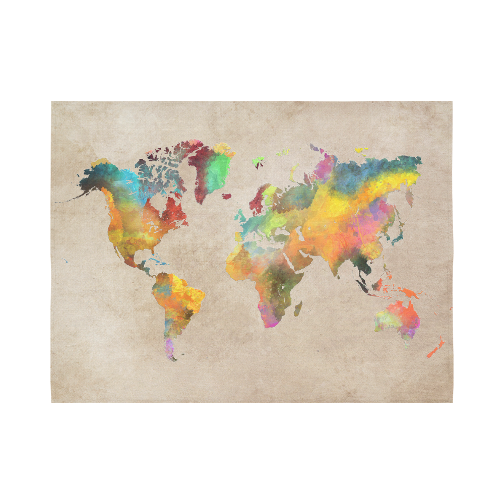 world map 17 Cotton Linen Wall Tapestry 80"x 60"