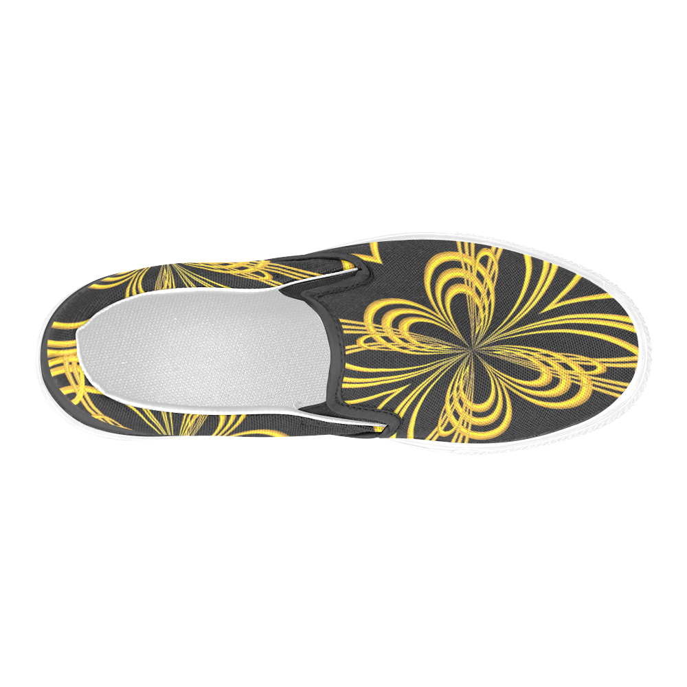 Metallic Gold on Black Abstract Warp Men's Slip-on Canvas Shoes (Model 019)
