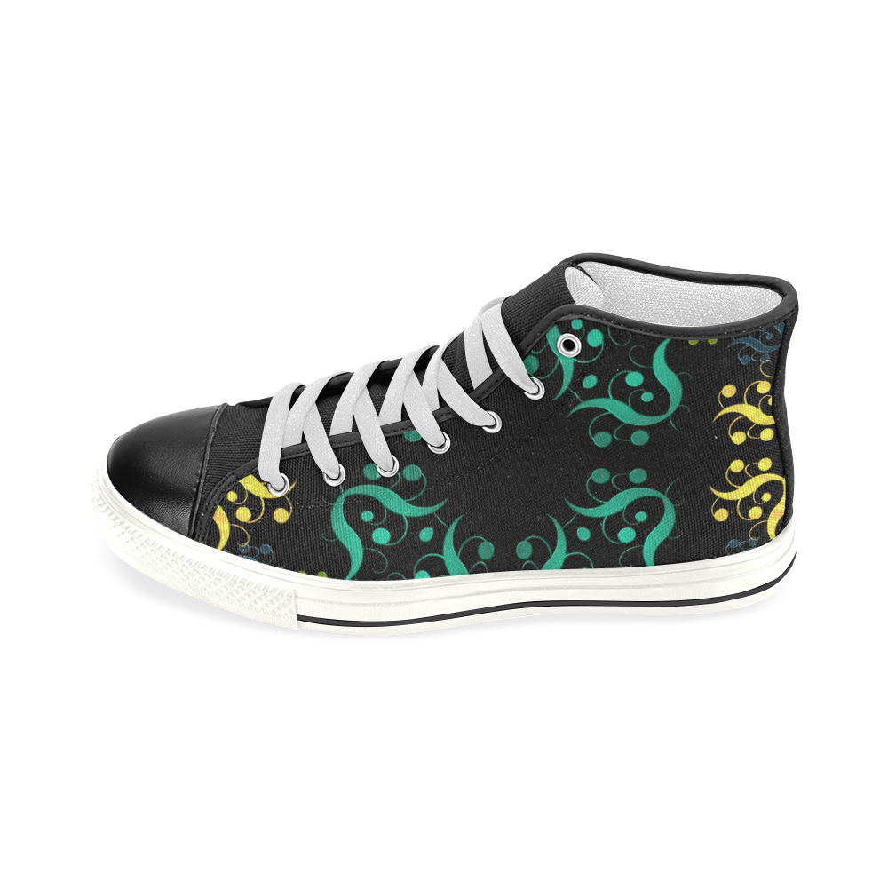 Metallic Green, Yellow, Pink & Blue Abstract Men’s Classic High Top Canvas Shoes (Model 017)