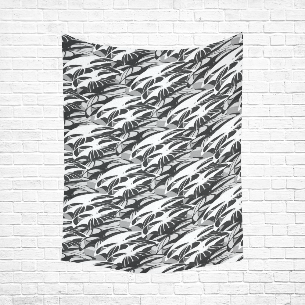 Alien Troops - Black & White Cotton Linen Wall Tapestry 60"x 80"