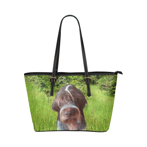 Dog Wirehaired Pointing Griffon Leather Tote Bag/Large (Model 1651)