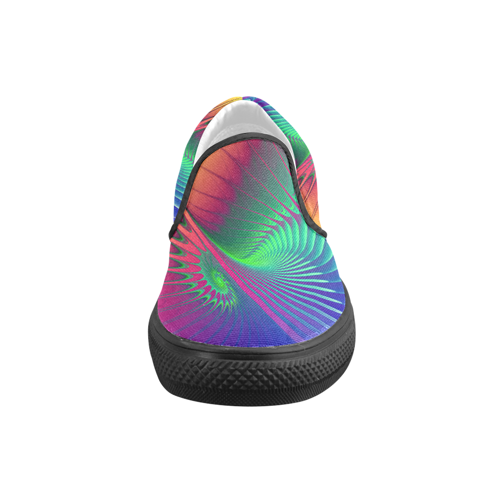 PSYCHEDELIC FRACTAL SPIRAL - Neon Colored Men's Slip-on Canvas Shoes (Model 019)
