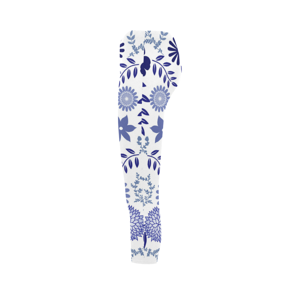 Blue and White Pattern Floral Capri Legging (Model L02)