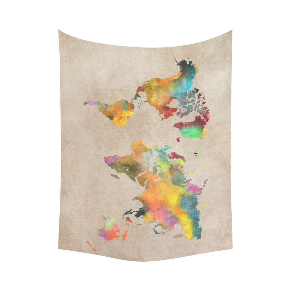 world map 17 Cotton Linen Wall Tapestry 80"x 60"