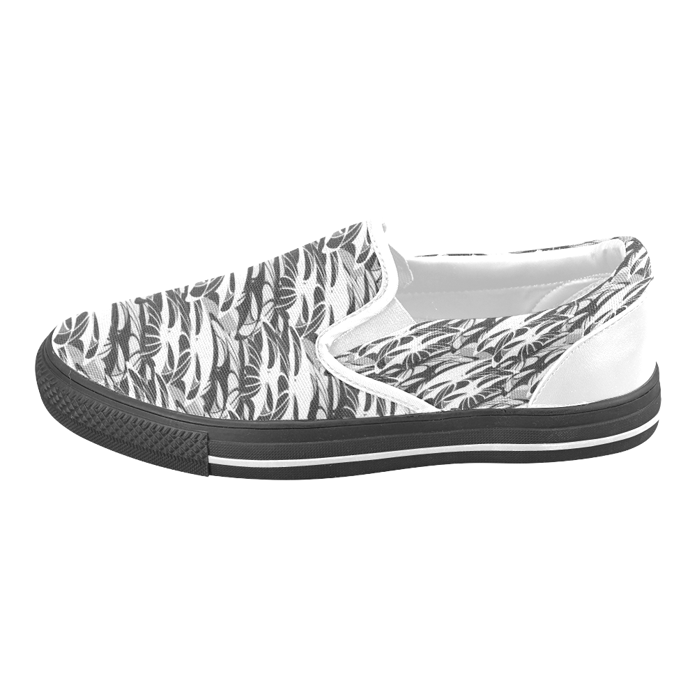 Alien Troops - Black & White Women's Unusual Slip-on Canvas Shoes (Model 019)