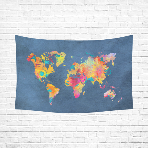 world map 18 Cotton Linen Wall Tapestry 90"x 60"