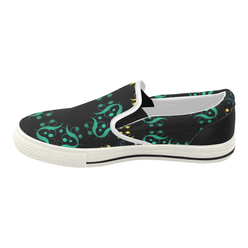Metallic Green, Yellow, Pink & Blue Abstract Women's Slip-on Canvas Shoes (Model 019)