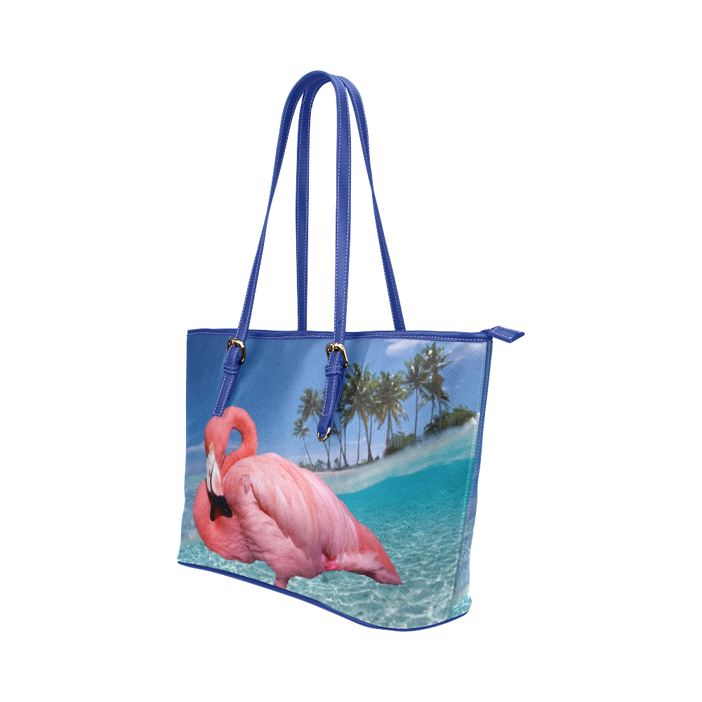 Flamingo and Palms Leather Tote Bag/Large (Model 1651)