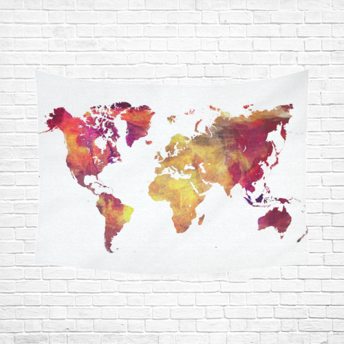 world map 13 Cotton Linen Wall Tapestry 80"x 60"