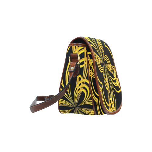 Metallic Gold on Black Abstract Warp Saddle Bag/Small (Model 1649) Full Customization