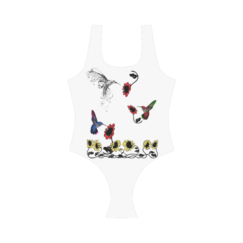 Hummingbird Border Print Vest One Piece Swimsuit (Model S04)