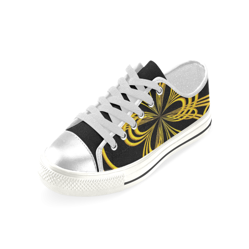 Metallic Gold on Black Abstract Warp Women's Classic Canvas Shoes (Model 018)
