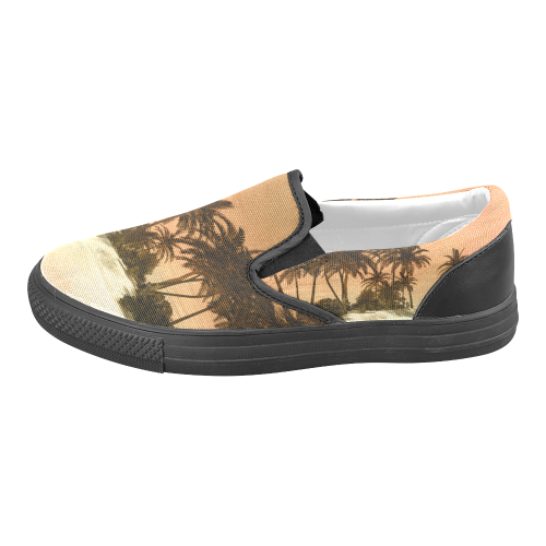 Wonderful seascape with tropical island Women's Unusual Slip-on Canvas Shoes (Model 019)