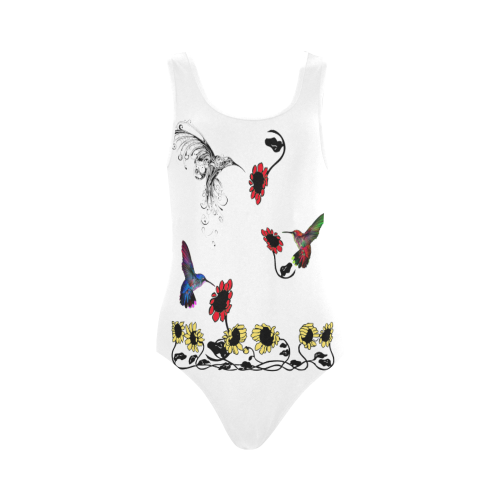 Hummingbird Border Print Vest One Piece Swimsuit (Model S04)