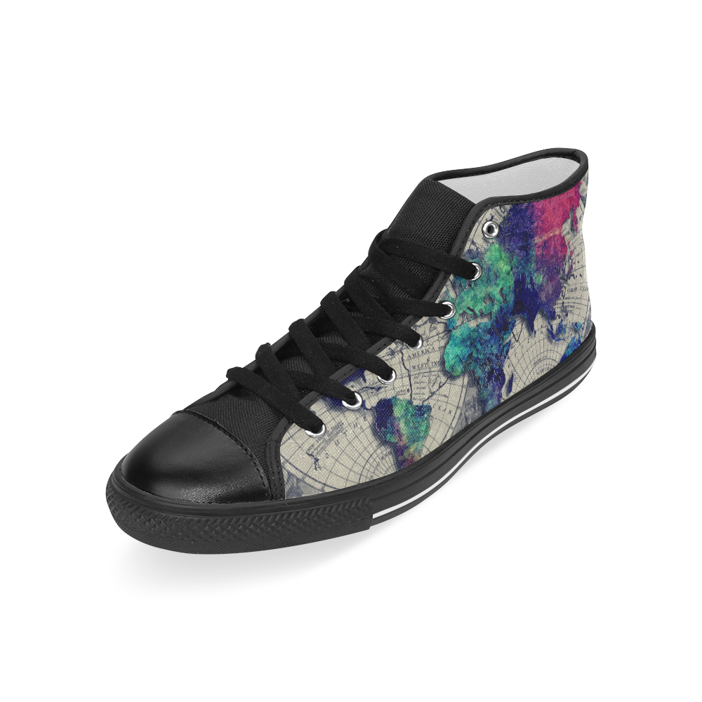 world map 22 Men’s Classic High Top Canvas Shoes (Model 017)