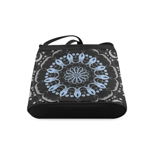 Metallic Silver & Blue Flourishes Mandala Crossbody Bags (Model 1613)