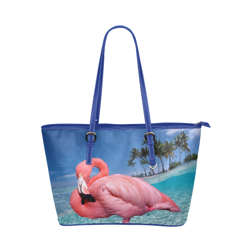 Flamingo and Palms Leather Tote Bag/Large (Model 1651)