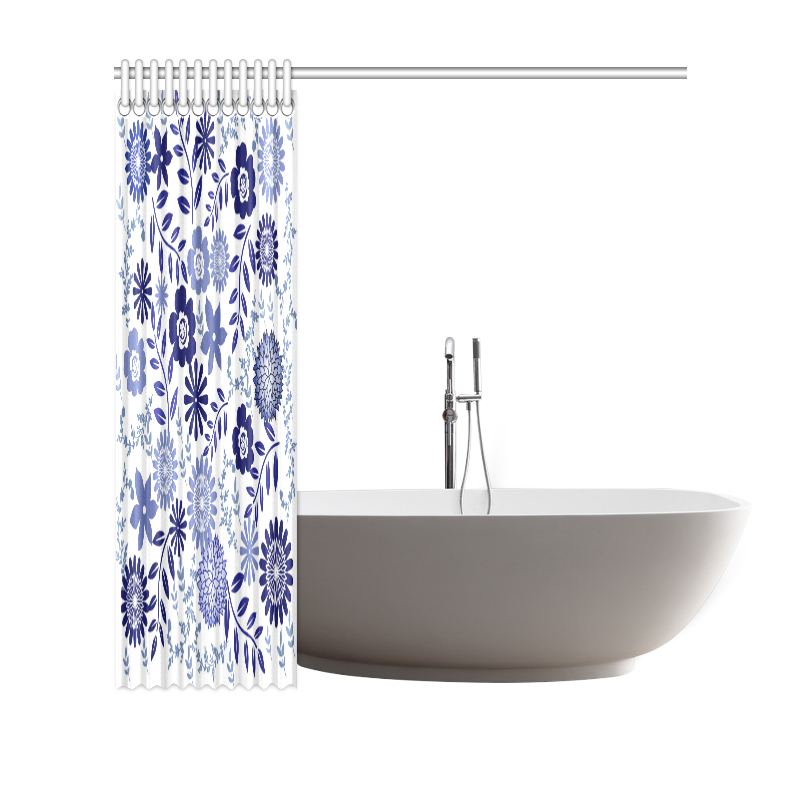 Blue and White Floral Pattern Shower Curtain 69"x70"