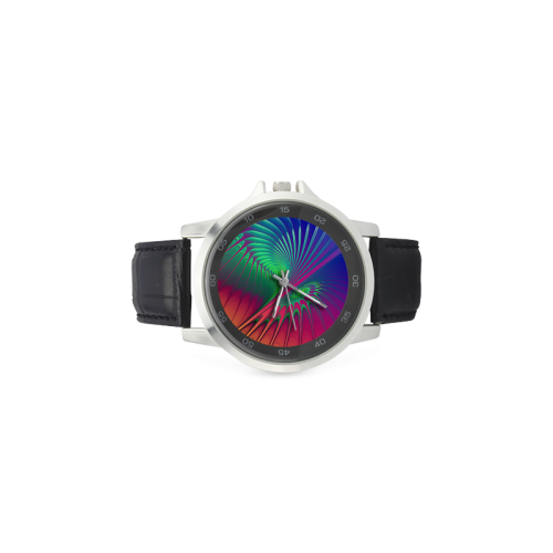 PSYCHEDELIC FRACTAL SPIRAL - Neon Colored Unisex Stainless Steel Leather Strap Watch(Model 202)