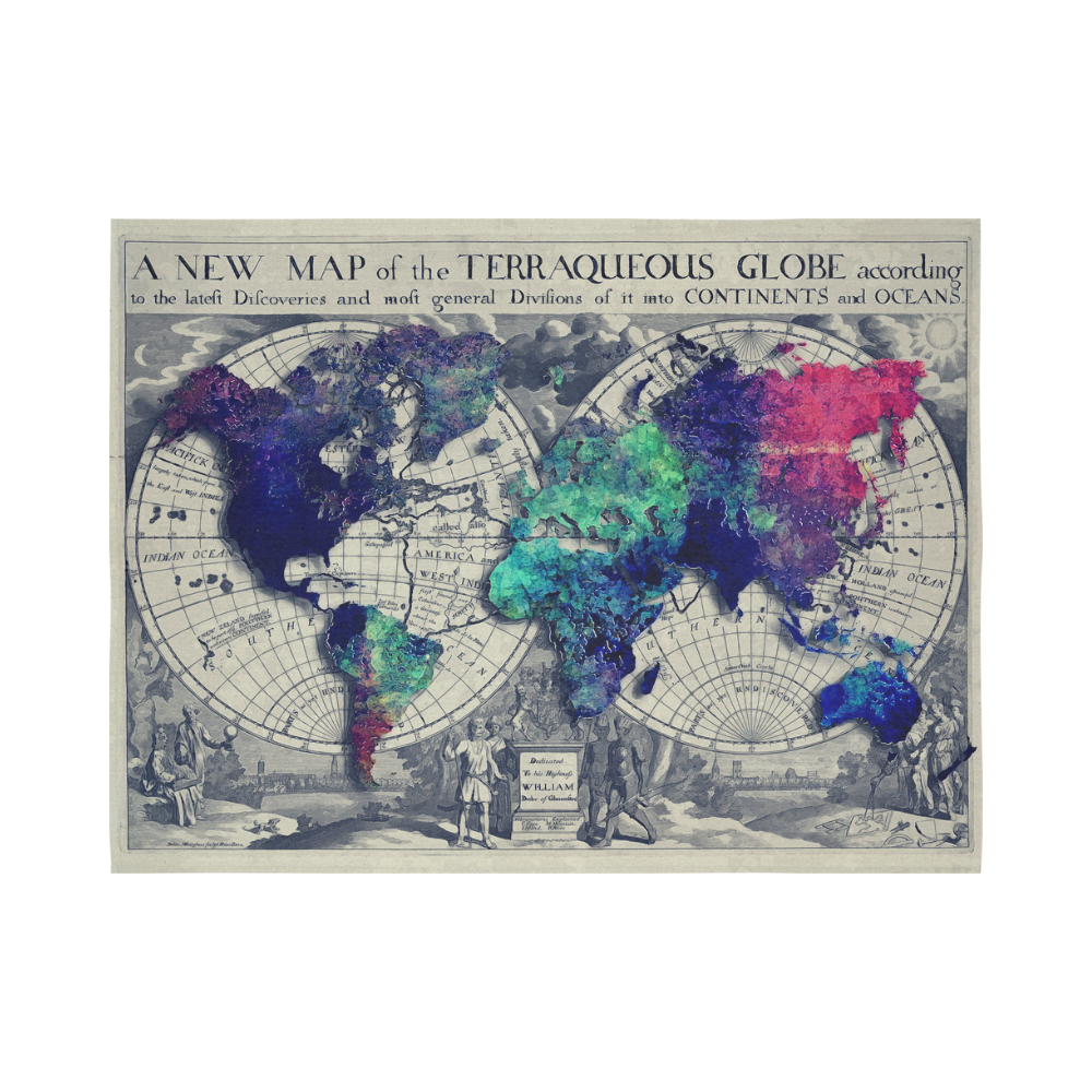 world map 22 Cotton Linen Wall Tapestry 80"x 60"