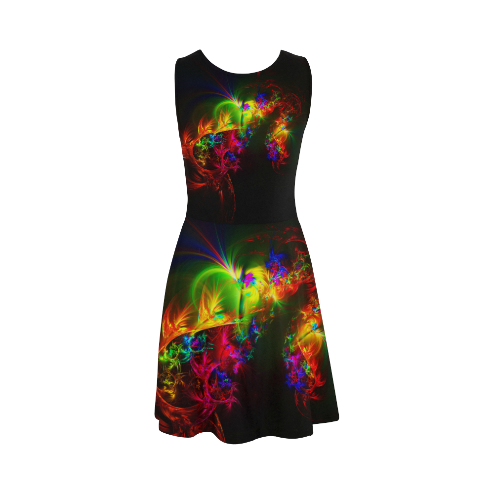 Bright multi-coloured fractal pattern Atalanta Sundress (Model D04)