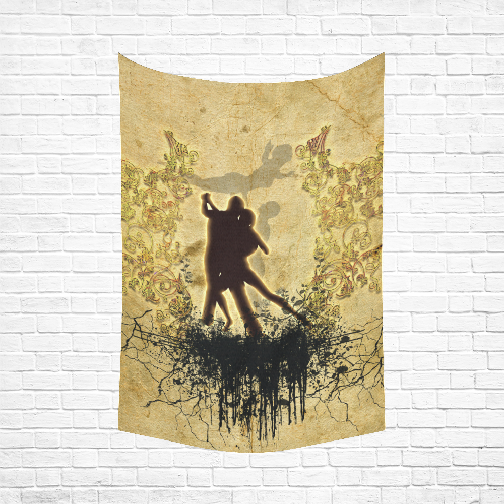 Dancing couple on vintage background Cotton Linen Wall Tapestry 60"x 90"
