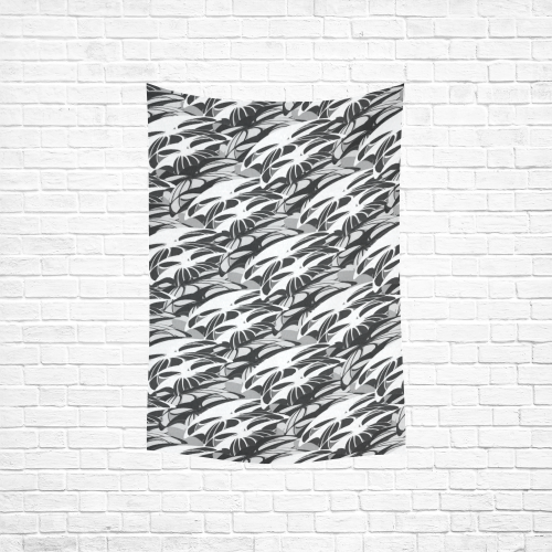 Alien Troops - Black & White Cotton Linen Wall Tapestry 40"x 60"