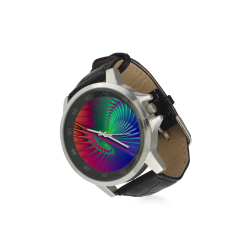 PSYCHEDELIC FRACTAL SPIRAL - Neon Colored Unisex Stainless Steel Leather Strap Watch(Model 202)