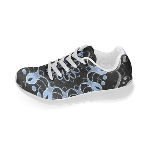 Metallic Silver & Blue Flourishes Mandala Women’s Running Shoes (Model 020)