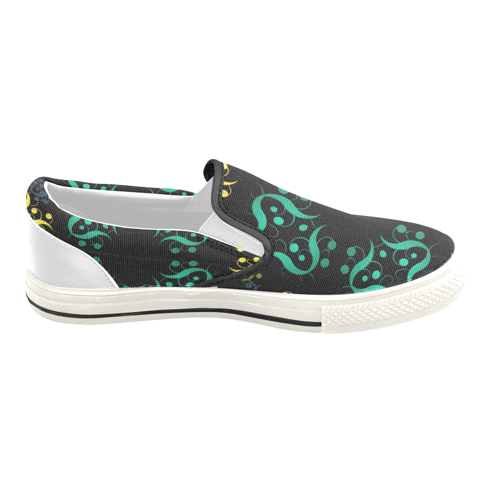 Metallic Green, Yellow, Pink & Blue Abstract Men's Unusual Slip-on Canvas Shoes (Model 019)