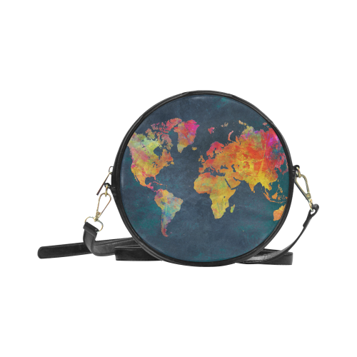 world map 16 Round Sling Bag (Model 1647)