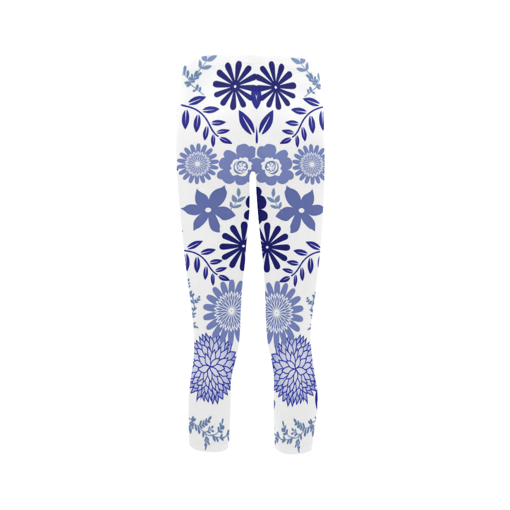 Blue and White Pattern Floral Capri Legging (Model L02)