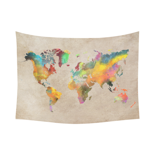 world map 17 Cotton Linen Wall Tapestry 80"x 60"