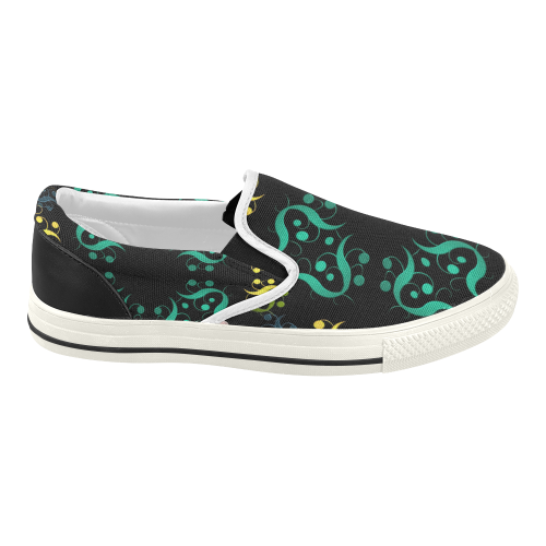Metallic Green, Yellow, Pink & Blue Abstract Women's Slip-on Canvas Shoes (Model 019)