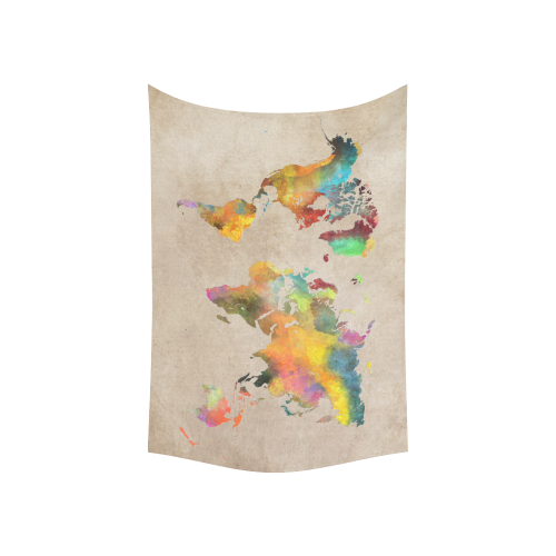 world map 17 Cotton Linen Wall Tapestry 60"x 40"