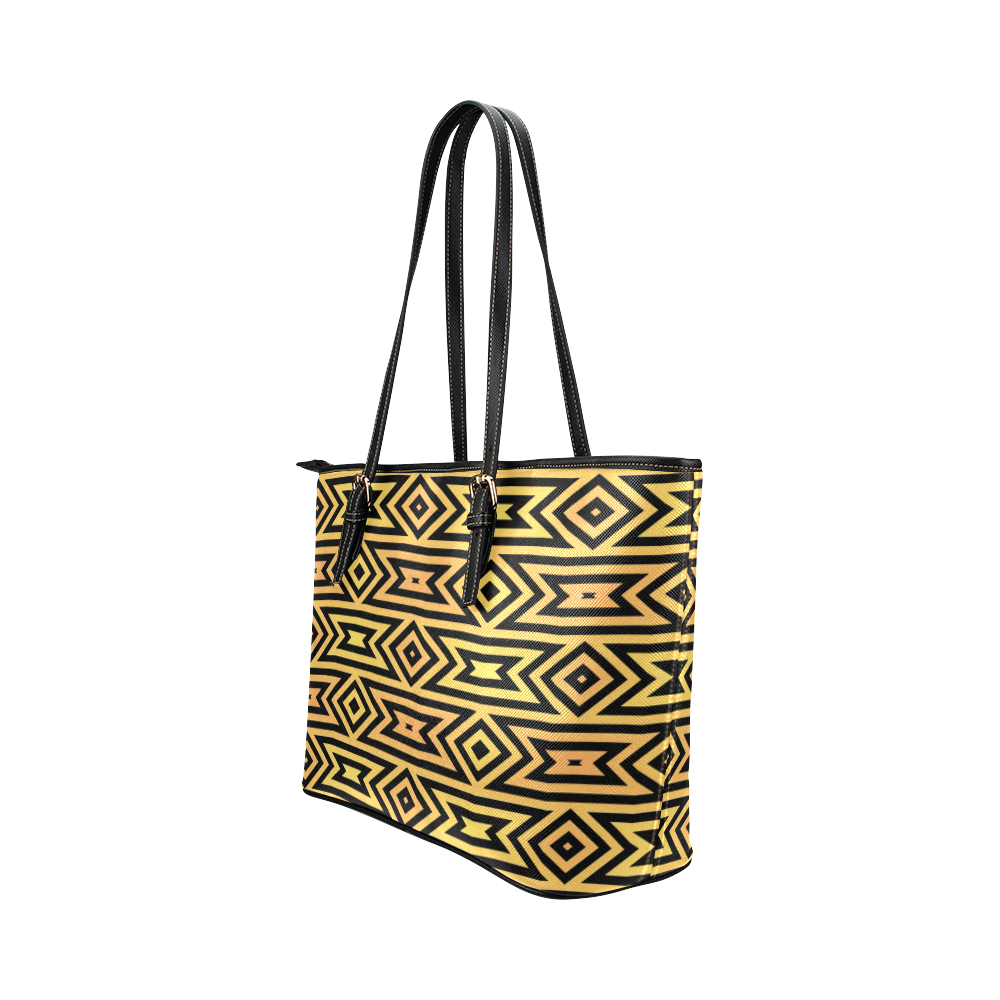 Aztec Pattern (Yellow/Orange) Leather Tote Bag/Small (Model 1651)
