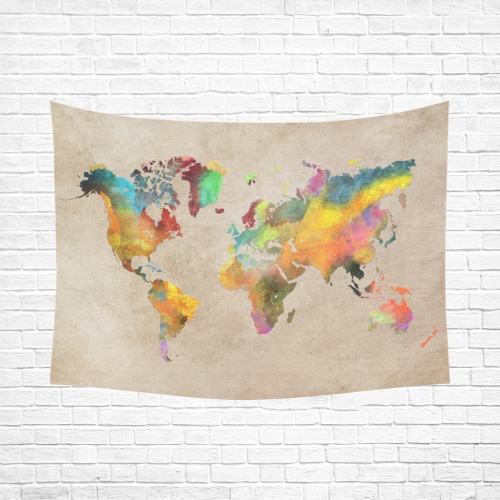 world map 17 Cotton Linen Wall Tapestry 80"x 60"