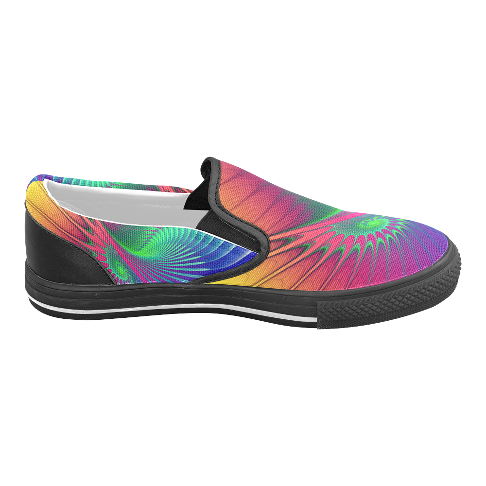PSYCHEDELIC FRACTAL SPIRAL - Neon Colored Men's Slip-on Canvas Shoes (Model 019)