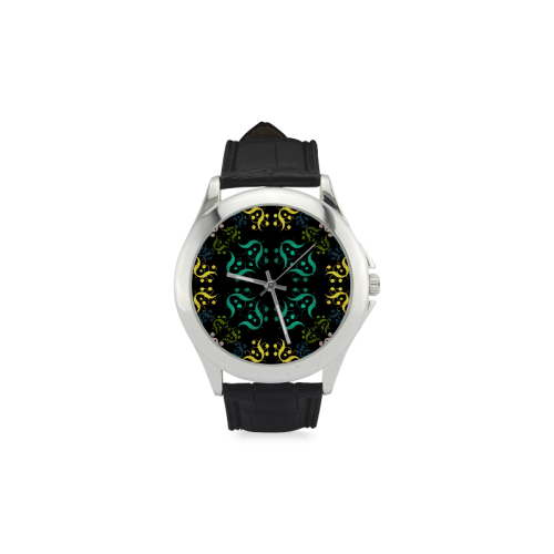 Metallic Green, Yellow, Pink & Blue Abstract Women's Classic Leather Strap Watch(Model 203)