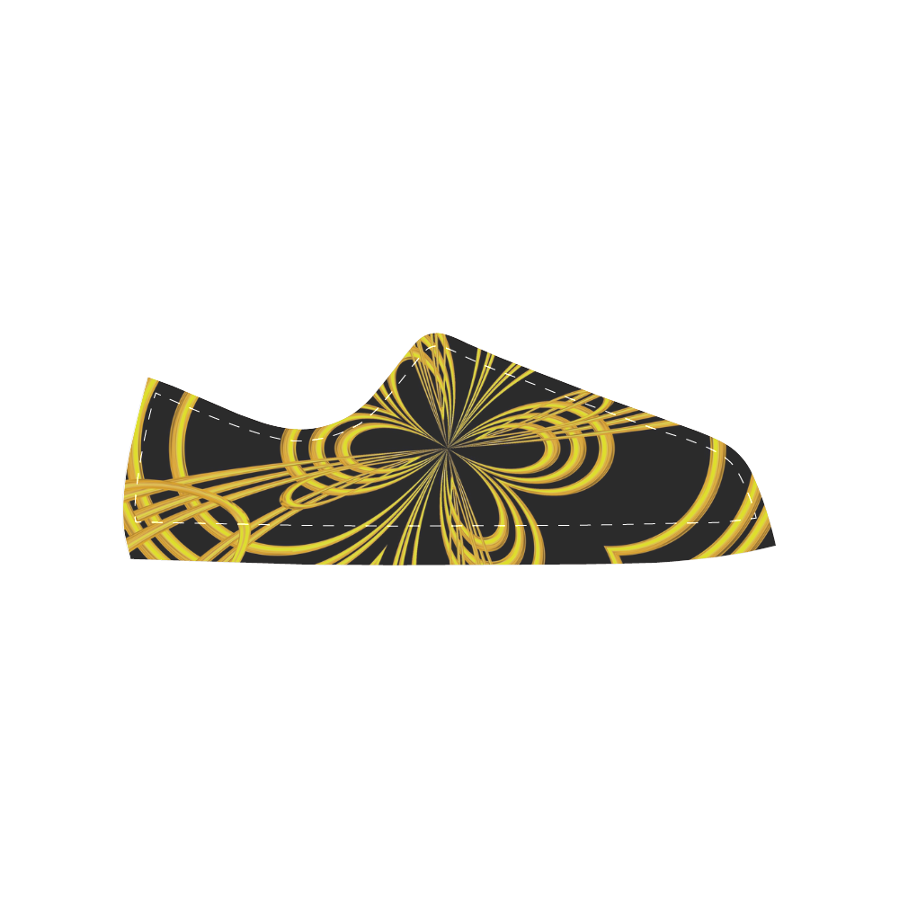 Metallic Gold on Black Abstract Warp Women's Classic Canvas Shoes (Model 018)