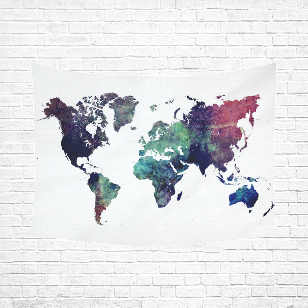 world map 12 Cotton Linen Wall Tapestry 80"x 60"