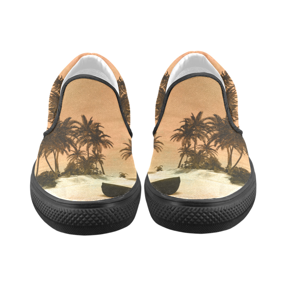 Wonderful seascape with tropical island Women's Unusual Slip-on Canvas Shoes (Model 019)